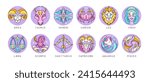 Set of modern cartoon astrology zodiac signs isolated on white background. Set of Zodiac icons. Vector illustration