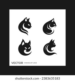 Set Set mit modernem Katzenlogo, sauberes und minimalistisches Symbol, einfaches Logogramm