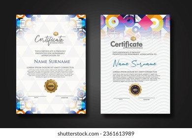 set modern certificate template with  geometric shape ornament on background texture. vector illustration