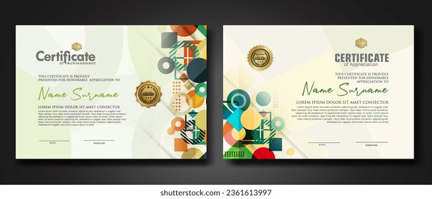set modern certificate template with  geometric shape ornament on background texture. vector illustration