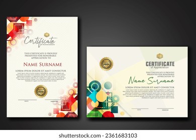 set modern certificate template with  geometric shape ornament on background texture. vector illustration