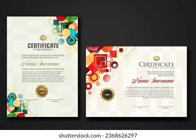 set modern certificate template with  geometric shape ornament on background texture. vector illustration