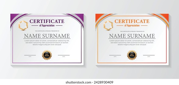 Set Modern certificate template in gradation and gold colors, luxury and modern style and award style vector image. Suitable for appreciation. Premium vector.