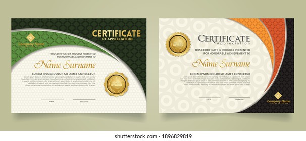 Set modern certificate template with realistic texture diamond shaped on the ornament and modern pattern background. size A4. vector illustrations