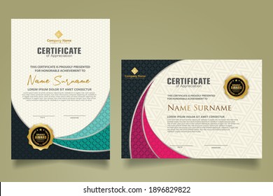 Set modern certificate template with realistic texture diamond shaped on the ornament and modern pattern background. size A4. vector illustrations