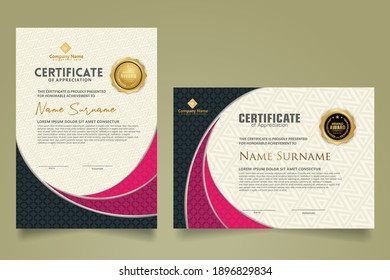 Set modern certificate template with realistic texture diamond shaped on the ornament and modern pattern background. size A4. vector illustrations