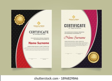 Set modern certificate template with realistic texture diamond shaped on the ornament and modern pattern background. size A4. vector illustrations