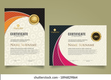 Set modern certificate template with realistic texture diamond shaped on the ornament and modern pattern background. size A4. vector illustrations