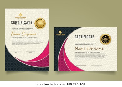 Set modern certificate template with realistic texture diamond shaped on the ornament and modern pattern background. size A4. vector illustrations