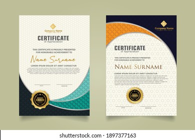 Set modern certificate template with realistic texture diamond shaped on the ornament and modern pattern background. size A4. vector illustrations