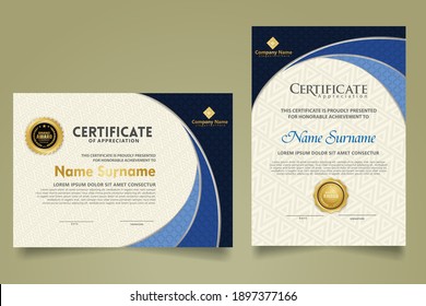 Set modern certificate template with realistic texture diamond shaped on the ornament and modern pattern background. size A4. vector illustrations