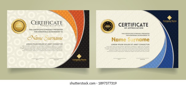 Set modern certificate template with realistic texture diamond shaped on the ornament and modern pattern background. size A4. vector illustrations