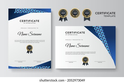 Set modern certificate template with realistic texture diamond shaped on the ornament and modern pattern background in A4 size. Vector illustrations