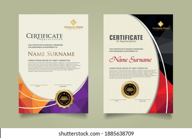 Set modern certificate template with triangle geometric polygon on circular lines ornate background