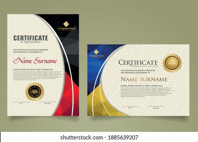Set modern certificate template with triangle geometric polygon on circular lines ornate background