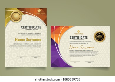 Set modern certificate template with triangle geometric polygon on circular lines ornate background