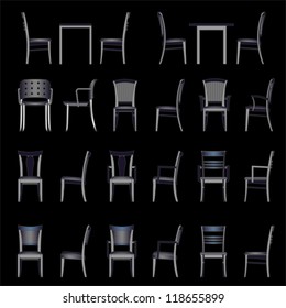 Set of modern chairs and tables set. Architecture interior design home and office furniture, vector