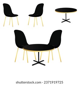 Set of modern chairs and tables in a cartoon style. Vector illustration of various modern types of chairs and tables for interior spaces: home kitchen, office, restaurant isolated on white background.