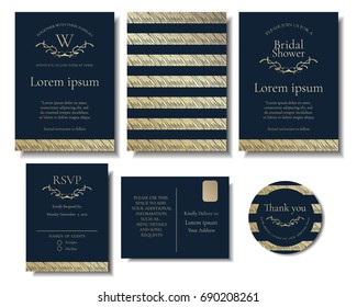 Set of  Modern Chic Gold Wedding invitation Card Vector Design.Vector/Illustration