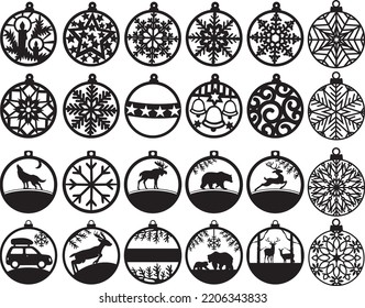 Set Modern Christmas ball. New Year's Toy for laser cutting. Vector illustration. Laser Cut Files Christmas Ornament SVG Bundle
 svg