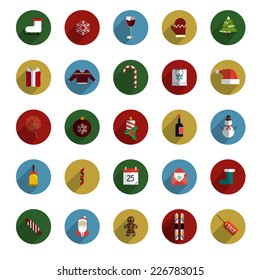 Set of Modern Christmas Flat Style Icons with Long Shadows. Vector