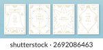 Set of modern Christmas frames or holiday greeting cards on white background. Line art vector illustration