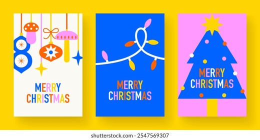 Conjunto de tarjetas de felicitación navideñas modernas. Plantillas del Vector