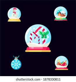 A set of modern Christmas icons including snowman, Santa and snowflake
