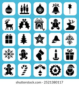 A set of modern Christmas icons including snowman, Santa ,snowflake and tree