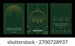 Set of modern christmas and new year vector design with gold dotted pattern. Holiday greeting card design. Minimalist winter celebration art for banner.