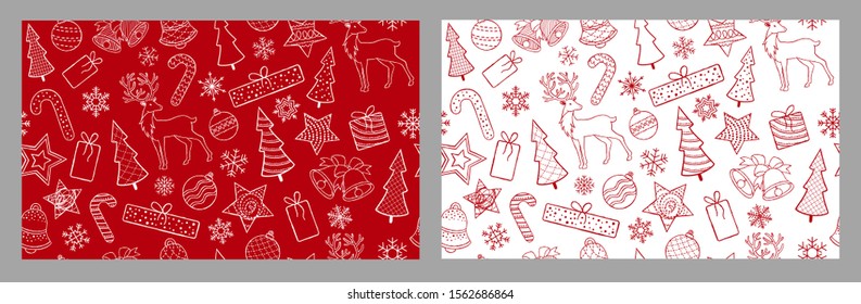 Set modern christmas patterns. Hand Drawn vector illustration. Wrapping paper pattern. Background with abstract elements. 