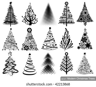 Set of Modern Christmas Trees. 15 designs in one file.