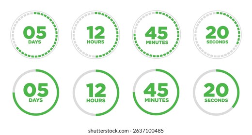 Set of Modern Circle Countdown timer with time remaining vector design template illustration.