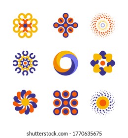Set of modern circle logo design. Orange and purple color. Isolated on white design.