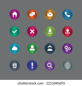 Set of modern circle shape buttons for website and ui Vector icon, Beautiful set of stylish Multicolored circle shape website buttons.