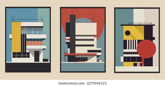 Set of modern city buildings in flat style. Urban architecture. Vector illustration. Flat color style