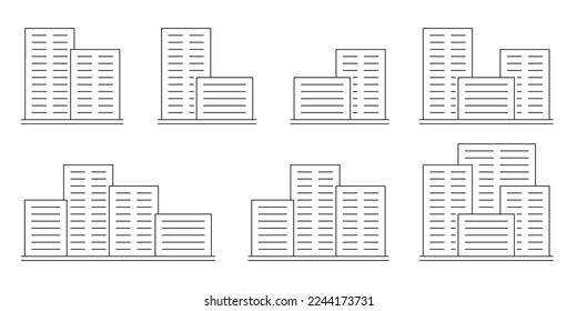 Set Of Modern City Design Template. Skyline Design. Vector Illustration. Linear icons of city buildings.