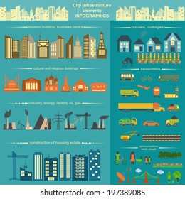 Set of modern city elements for creating your own maps of the city. Infographics. Vector illustration