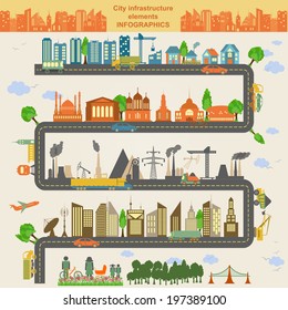 Set of modern city elements for creating your own maps of the city. Infographics. Vector illustration