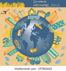 Set of modern city elements for creating your own maps of the city. Infographics. Vector illustration