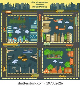 Set of modern city elements for creating your own maps of the city. Infographics. Vector illustration