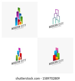Set of Modern City Logo Design Vector Template, Real estate Logo Concept, Emblem, Design Concept, Creative Symbol, Icon