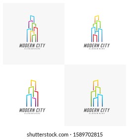 Set of Modern City Logo Design Vector Template, Real estate Logo Concept, Emblem, Design Concept, Creative Symbol, Icon