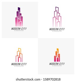 Set of Modern City Logo Design Vector Template, Real estate Logo Concept, Emblem, Design Concept, Creative Symbol, Icon