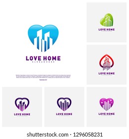 Set of Modern City Love Logo Design Concept. Business Love Building Logo Vector Template