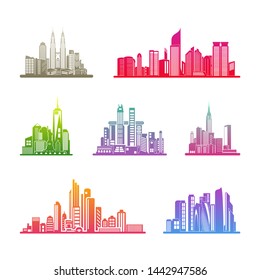 Set of Modern City skyline . city silhouette. vector illustration in flat design. Vector silhouettes of the worlds city skylines