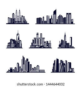 Set of Modern City skyline . city silhouette. vector illustration in flat design. Vector silhouettes of the worlds city skylines