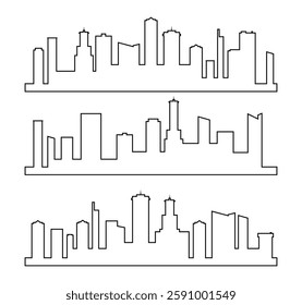 Set of modern cityscape outline vector. Metropolis architecture landscape design.