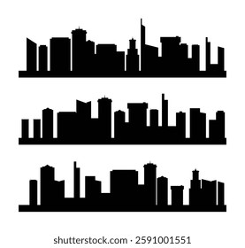 Set of modern cityscape silhouette vector. Metropolis architecture landscape.