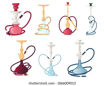 Set of modern and classic hookah unhealthy tool for smoking flat vector illustration